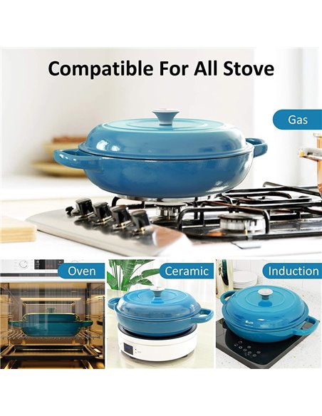 Enameled Cast iron Casserole Shallow pot Round Turquiose ø31cm 3.5 litres | DA-QT3107T
