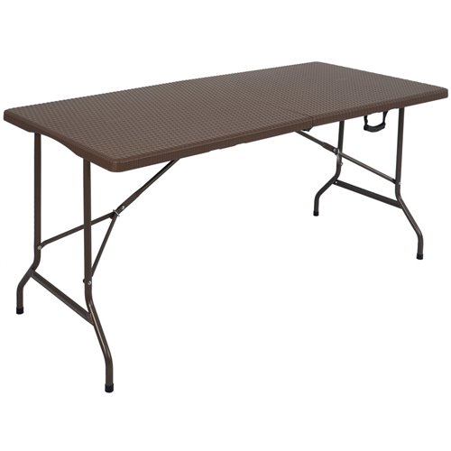 Folding Rattan Design Picnic Table 5ft Brown Plastic | DA-HQR152