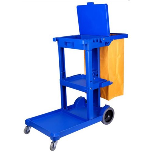 Professional Janitor/Cleaning Trolley Blue with Lid 1200x520x990mm | Stalwart DA-JYXMC302