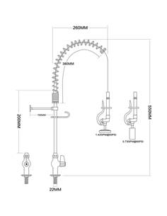Pre Rinse Spray Unit Deck mount Single inlet Height 600mm Stainless steel | DA-EQ7803A 2