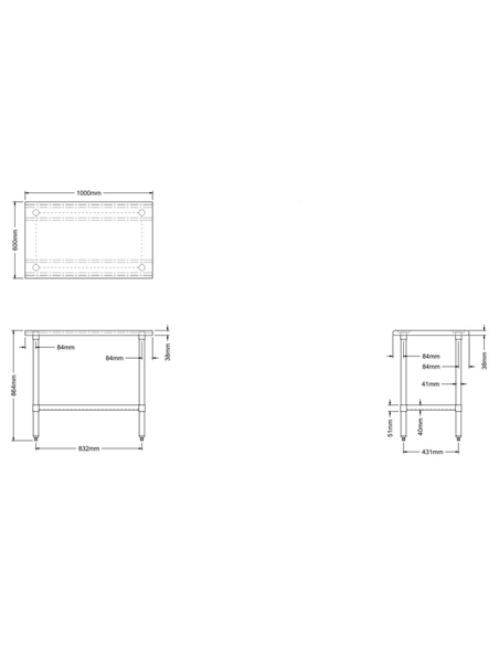 Commercial Work Table Stainless Steel Bottom Shelf 1000x600x900mm | DA-WTG600X1000