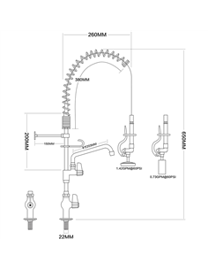 Pre Rinse Spray Unit with Swing faucet Deck mount Single inlet Height 600mm Stainless steel | Stalwart EQ7803A08 2