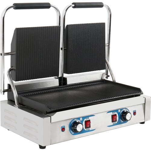 Heavy Duty Twin Panini Contact grill Dual Zone 1.8kW Ribbed | Stalwart DA-MLP813