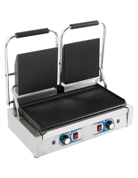 Heavy Duty Twin Panini Contact grill Dual Zone 1.8kW Ribbed | Stalwart DA-MLP813