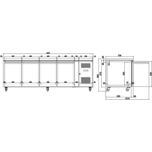 Commercial Freezer counter Ventilated 4 doors Depth 600mm | DA-FS41V