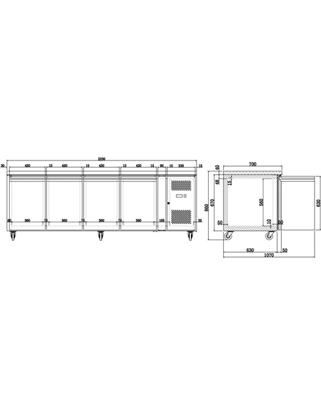 Commercial Freezer counter Ventilated 4 doors Depth 600mm | DA-FS41V