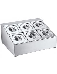 Commercial Condiment Holder including 6xGN1/6 pans &amp lids | DA-CHD06B