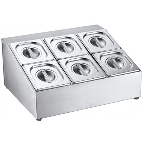 Commercial Condiment Holder including 6xGN1/6 pans &amp lids | DA-CHD06B