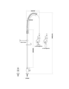 Pre Rinse Spray Unit Deck mount Single inlet Height 1000mm Stainless steel | Stalwart EQ2803A 2