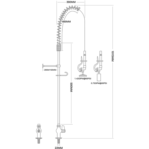 Pre Rinse Spray Unit Deck mount Single inlet Height 1000mm Stainless steel | Stalwart EQ2803A
