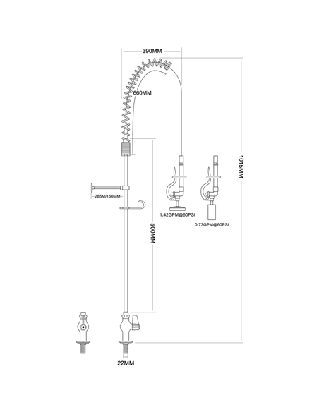 Pre Rinse Spray Unit Deck mount Single inlet Height 1000mm Stainless steel | Stalwart EQ2803A