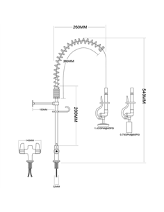 Pre Rinse Spray Unit Deck mount Double inlet Height 600mm Stainless steel | DA-EQ7801A 2
