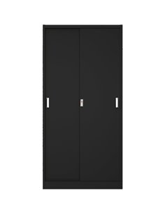 Commercial Sliding Door Steel Black Storage Cupboard with 4 Shelves and Lock 900x400x1850mm | Stalwart DA-FCC18BLACK