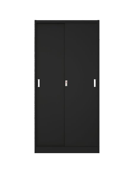 Commercial Sliding Door Steel Black Storage Cupboard with 4 Shelves and Lock 900x400x1850mm | Stalwart DA-FCC18BLACK