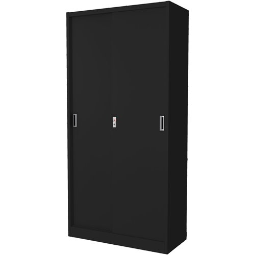 Commercial Sliding Door Steel Black Storage Cupboard with 4 Shelves and Lock 900x400x1850mm | Stalwart DA-FCC18BLACK