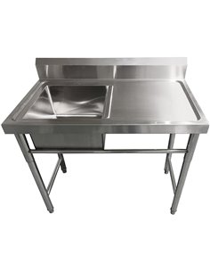 Commercial Sink Stainless steel 1200x600x900mm 1 bowl left Splashback | Stalwart SINK12060LEFT 2