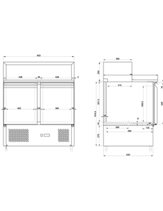 Pizza Prep Table 2 doors Stainless steel Pizza top 5xGN1/6 Depth 700mm | DA-PZ22 2