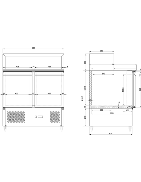 Pizza Prep Table 2 doors Stainless steel Pizza top 5xGN1/6 Depth 700mm | DA-PZ22