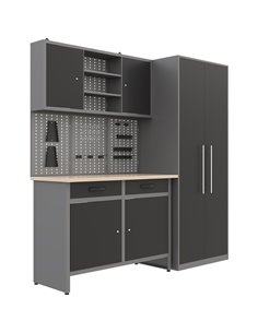 Garage Workstation Set - with Wooden Desktop, 5 Drawers, 2 Cupboards, and 1 Cabinet, 2100x600x2050 | Stalwart DA-TC117 2