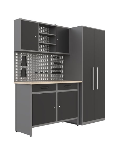 Garage Workstation Set - with Wooden Desktop, 5 Drawers, 2