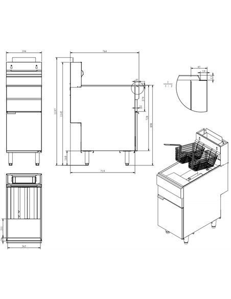 Commercial Gas Tube Fryer 20L Free Standing 26.4kW | DA-GF90