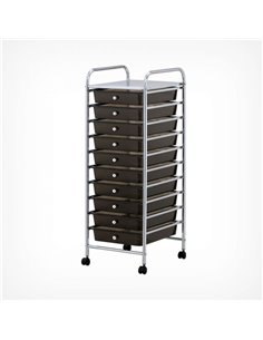 10 Drawer Mobile Storage Trolley Black &amp Chrome 395x390x980mm | DA-G131