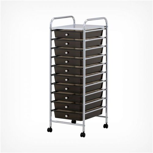 10 Drawer Mobile Storage Trolley Black &amp Chrome 395x390x980mm | DA-G131
