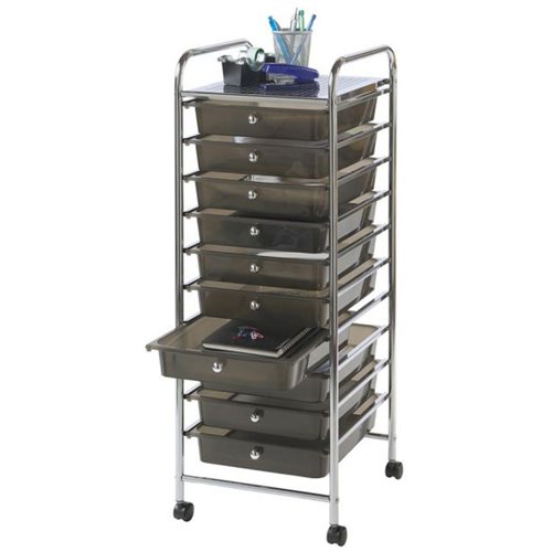 10 Drawer Mobile Storage Trolley Black &amp Chrome 395x390x980mm | DA-G131
