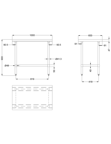 Commercial Work table Stainless steel Bottom shelf 750x600x900mm | DA-WTG600X750