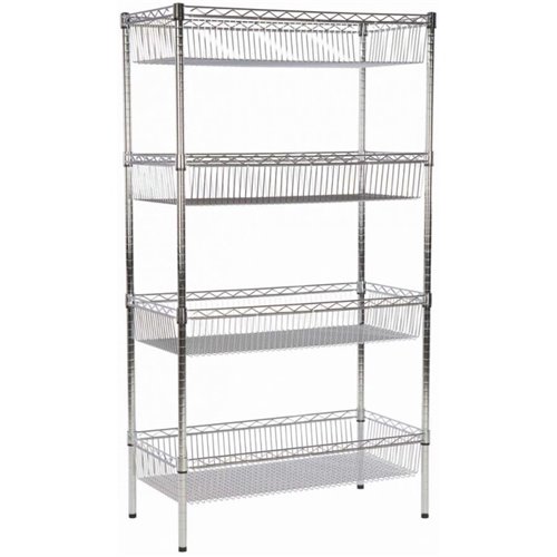 Commercial Wire basket Shelving unit 4 tier 400kg 900x450x1800mm Chrome wire | DA-WBA9045180A4C