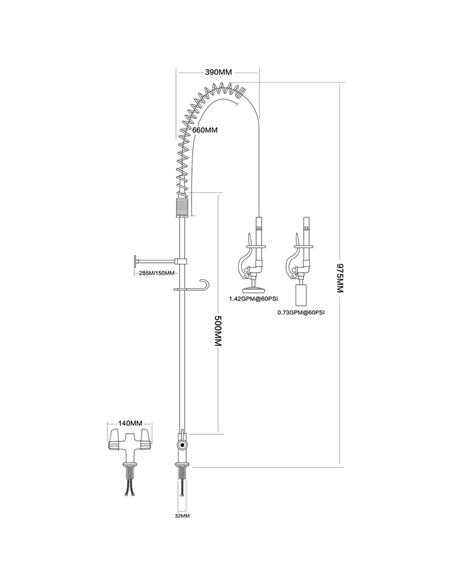 Pre Rinse Spray Unit Deck mount Double inlet Height 1000mm Stainless steel | Stalwart EQ2801A