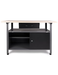 Professional Grey and Black Workshop 2 Layer Workbench with 2 Lockers and 30mm Wooden Desktop 1200x600x850mm | DA-TC006B
