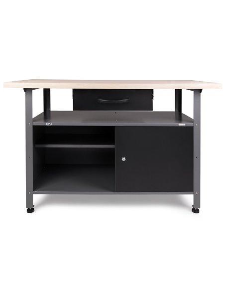 Professional Grey and Black Workshop 2 Layer Workbench with 2 Lockers and 30mm Wooden Desktop 1200x600x850mm | DA-TC006B