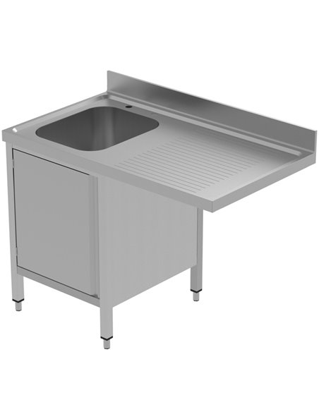 Commercial Sink for dishwashers with Cupboard 1 bowl Left Splashback 1200mm Depth 600mm | DA-VSCH126LBS