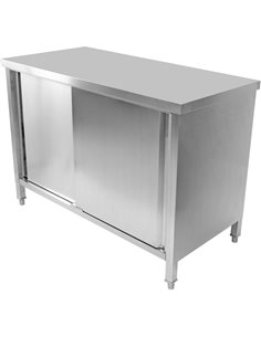 Commercial Worktop Floor Cupboard Sliding doors Stainless steel Width 1400mm Depth 600mm | DA-VTC146SL
