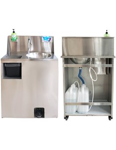 Foot Operated Mobile Wash Basin with Backsplash Paper Towel Dispenser & Castors Stainless Steel 2