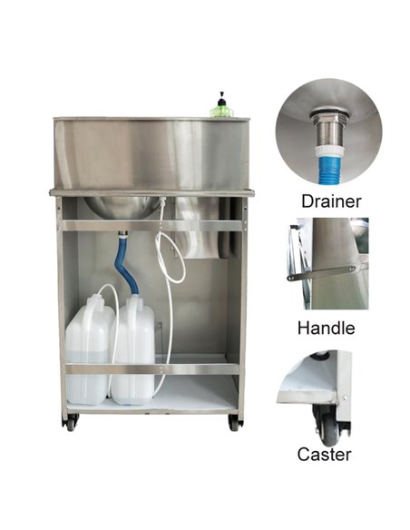 Foot Operated Mobile Wash Basin with Backsplash Paper Towel Dispenser & Castors Stainless Steel