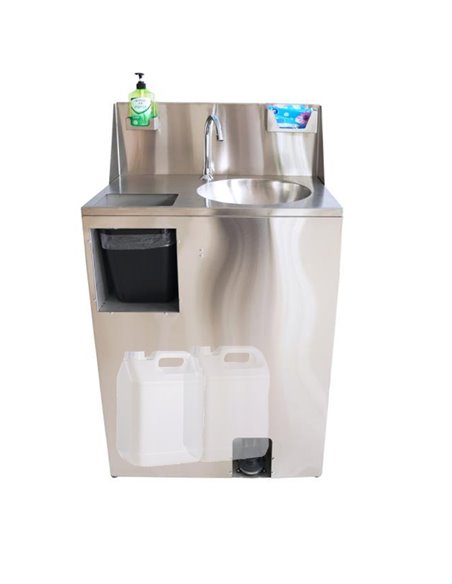 Foot Operated Mobile Wash Basin with Backsplash Paper Towel Dispenser & Castors Stainless Steel