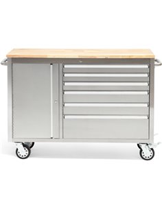 Professional Stainless Steel Rolling Tool Cabinet 1 door 6 drawers 1355x482x880mm | Stalwart DA-482038AS