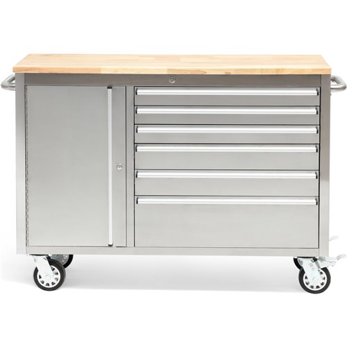 Professional Stainless Steel Rolling Tool Cabinet 1 door 6 drawers 1355x482x880mm | Stalwart DA-482038AS