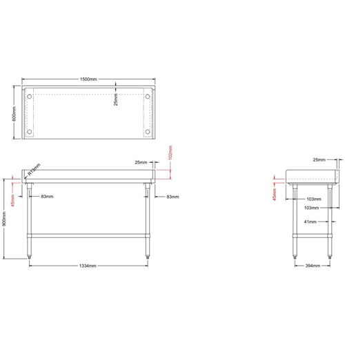 Bakery Work table Wood top 3 sides upstand 1500x600x900mm DA