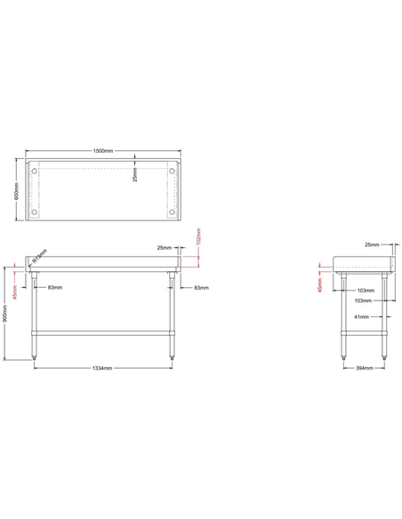 Bakery Work table Wood top 3 sides upstand 1500x600x900mm | DA-RWTG600X1500100BSOB
