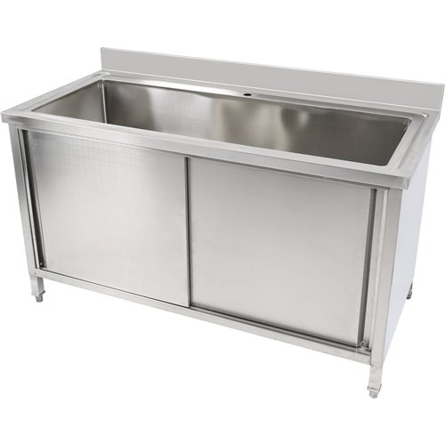 Commercial Pot Wash Sink Stainless steel 1 bowl Splashback 2 Doors  1500mm Depth 700mm | Stalwart PSD150702D