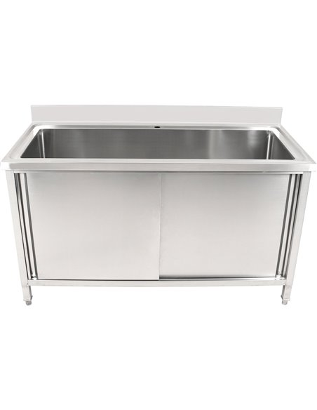 Commercial Pot Wash Sink Stainless steel 1 bowl Splashback 2 Doors  1500mm Depth 700mm | Stalwart PSD150702D