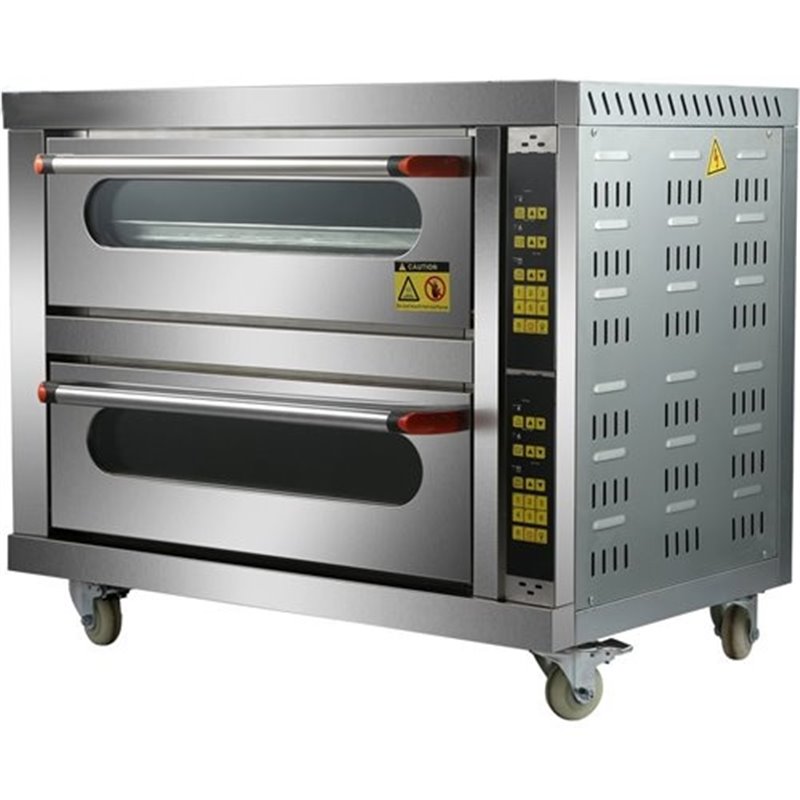 Commercial 12" Electric Double-Decker Pizza Oven - 1100W, Stainless Steel, Dual Independent Timers, Up To 572°F