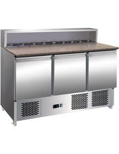 Pizza Prep Table 3 doors Stainless steel Pizza top 8xGN1/6 Depth 700mm | Stalwart DA-PZ33