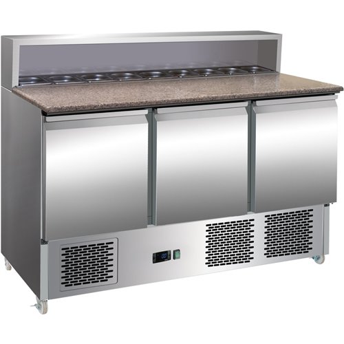 Pizza Prep Table 3 doors Stainless steel Pizza top 8xGN1/6 Depth 700mm | Stalwart DA-PZ33