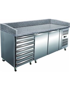 Refrigerated Pizza Prep / Bakery  Counter 2 doors 7 drawers Granite top Depth 800mm | Stalwart DA-PZ46