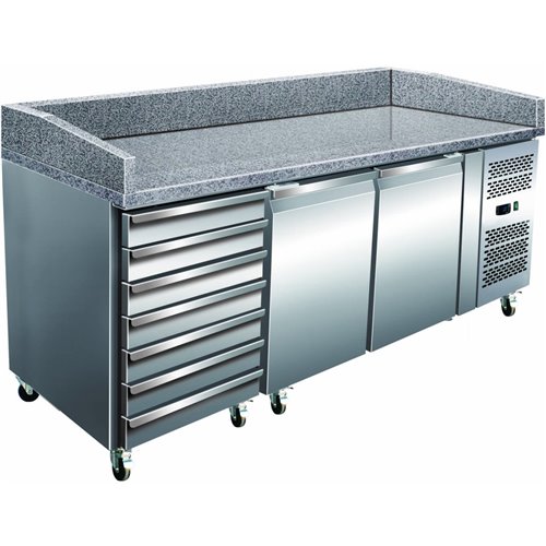 Refrigerated Pizza Prep / Bakery  Counter 2 doors 7 drawers Granite top Depth 800mm | Stalwart DA-PZ46