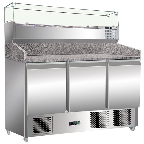 Pizza Counter 3 doors Refrigerated Counter top display 6xGN1/4 Depth 700mm | DA-PZ14+PT14